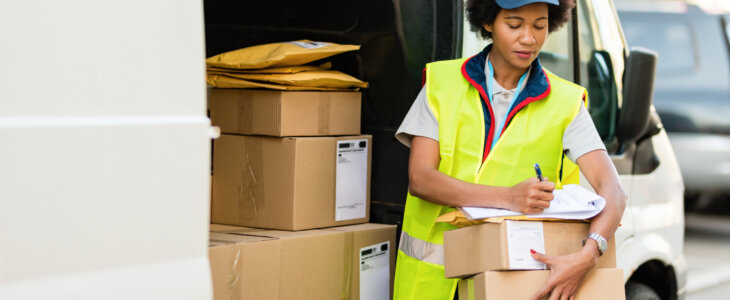 Female delivery driver carrying packages