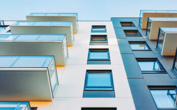 Exterior of modern apartment building with balconies