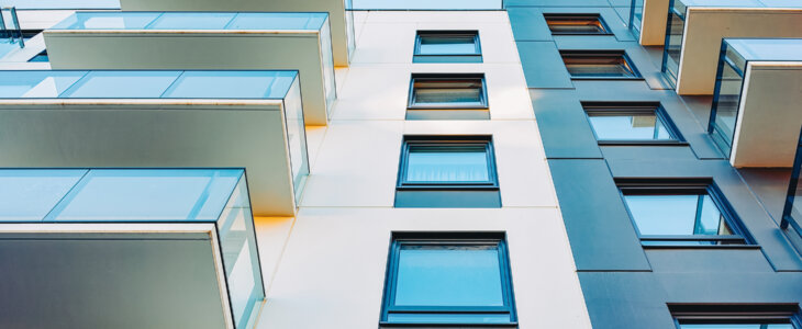 Exterior of modern apartment building with balconies