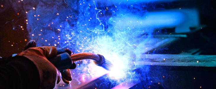 Blue welding sparks.